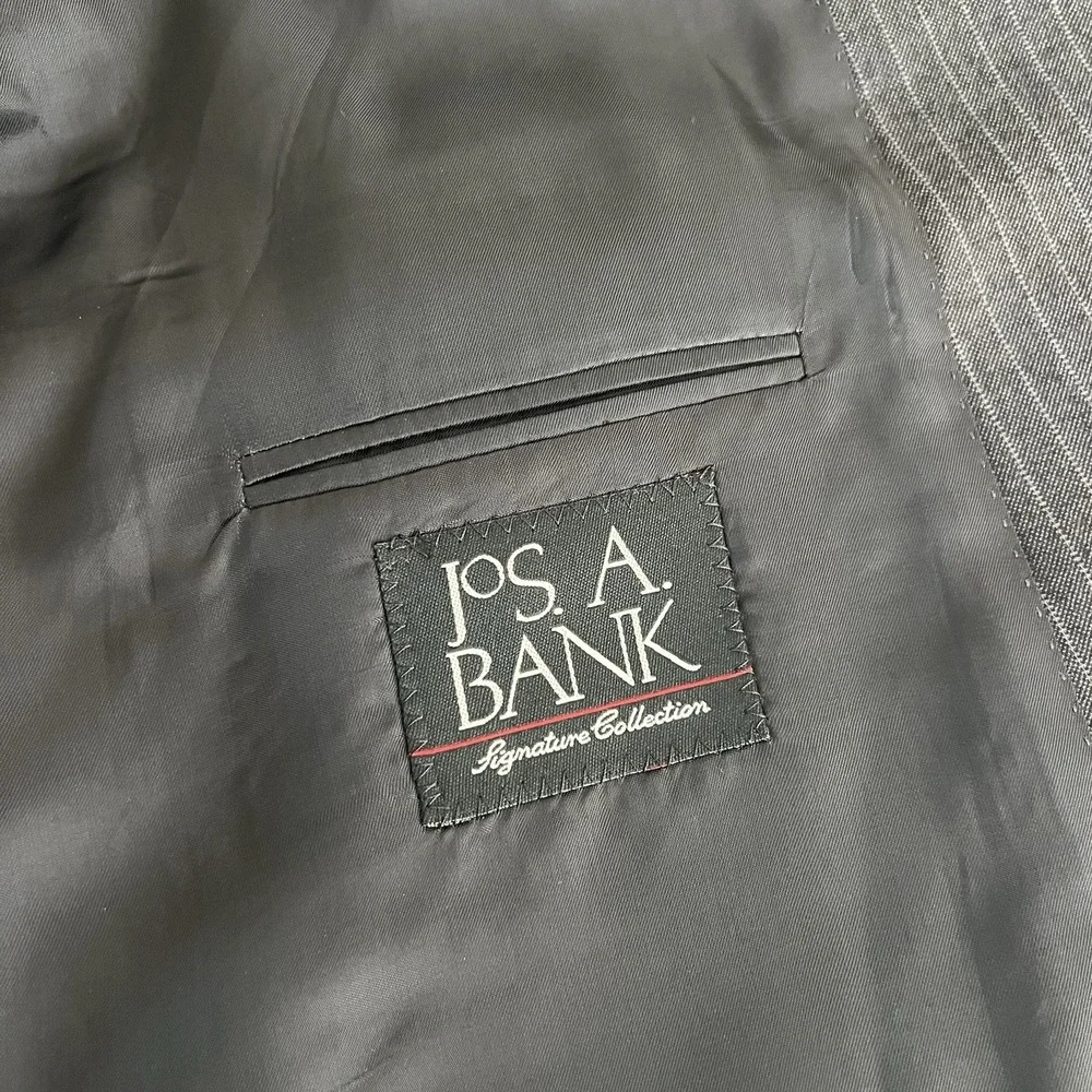 Jos‎ A Bank Signature Collection Blazer 46R Gray Pinstripe Wool Silk Suit Jacket
